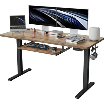 Компютърна маса, стоящ офис бюро с поставка за клавиатура, електрически подвижен офис бюро с размери 55 × 24 инча, компютърно бюро