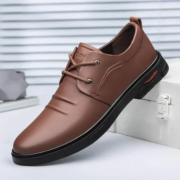 Кожени Мъжки обувки от естествена кожа, производство на Корейския Бизнес официалната дрехи С остри пръсти Пролетен тренд Допълнителен растеж, черен ден за ден младоженеца Ср.
