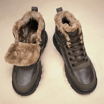 Мъжки обувки, есенни и зимни кожени обувки, мъжки обувки с висок берцем, плюс кадифе топло памучен обувки, непромокаеми зимни обувки