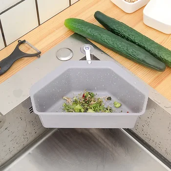 Кошница за източване на кухненски мивки богат на функции триъгълна кошница за съхранение на зеленчуци и плодове, поставки за гъби кухненски принадлежности