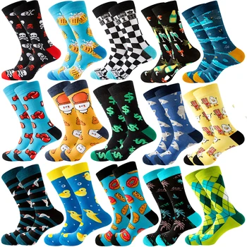 2023 есен-зима, нови продукти, боксови мъжки чорапи, деноминирани чорапи със средна дължина, черно-бели чорапи в шахматна дъска модел, бирена дамски чорапи