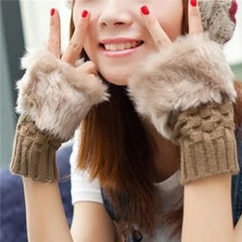 Зимни дамски ръкавици, Сладък плюшен качествена топло модерен нов кратко варежка без пръсти, Полупальцевая ръкавица за жени