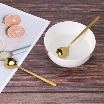 Кафеена лъжичка с кръгла форма, мини супени лъжици от неръждаема стомана, захарно десерт лъжица, лъжица за супа-сладолед, кухненски принадлежности (злато)