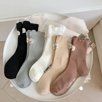 1 Чифт женски чорапи в стил Харадзюку със сладка бродерия във формата на животни, Есенно-зимни чорапи, Новост, Високо качество, Модерен Горещ Мечка Соккен