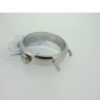 Корпус часа Parnis 46 мм сребристо-полиран PVD покритие от неръждаема стомана, подходящ за часовници с механизъм 6497 6498, кутия за часовник с минерално стъкло