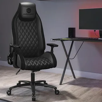 Офис компютърен стол с висока облегалка Racing Executive, ергономичен, регулируема, завъртане, с откидывающимся подлакътник, лумбална опора, полночный черен