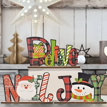 Нова Коледна украса, Коледни Дървени орнаменти с букви, Коледни Настолни Творчески печатни украса