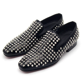 Ежедневни обувки с квадратни пръсти и с черни нитове в английски стил, висококачествена градинска модни мъжки обувки без шнур, лоферы ръчно изработени