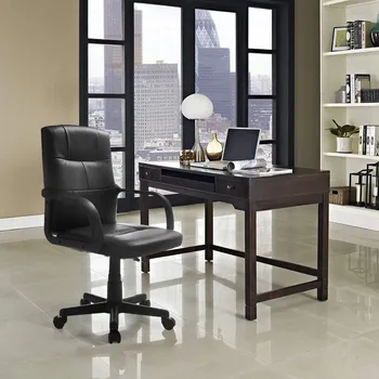 Офис стол от ворсистой на кожата със средна облегалка, черна, регулируема височина
