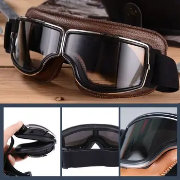 Реколта мотоциклетни очила, кожени, сгъваеми очила за крайцери, Скутер, четириядрен под наем, Ски очила, от 4-кожа, 3-цветни лещи