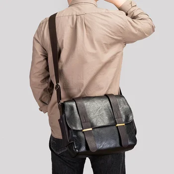 Нова реколта мъжки чанти през рамо с голям капацитет, мъжки чанти-незабавни посланици през рамо, модерен пътен плик от изкуствена кожа, портфолио