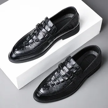 Модерен мъжки модел обувки от естествена телешка кожа, удобни ежедневни лоферы, мокасини с крокодиловым модел
