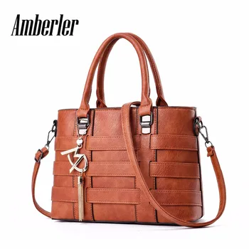 Amberler Чанта от изкуствена кожа с голям капацитет, Дамски модерна чанта през рамо, луксозен дизайнерски ежедневни Дамски чанта-тоут с пискюли