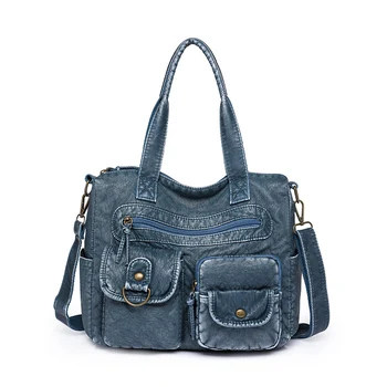 Модни луксозни чанти от изкуствена деним, кожа, дамски чанти, дизайнерски висококачествени чанти-тоут, чанта през рамо за жени, дамски чанти през рамо