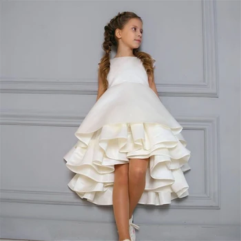 Бяло ламинирано рокля с цветя модел от тюл и дантела без ръкави за момичета на принцеси, бални рокли за първо причастие, детски подарък-изненада за рожден Ден