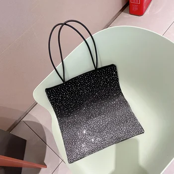 Вечерни Блестящи холщовые Дамски чанти с кристали, дамски чанти-тоут, тъканни Дизайнерски Дамски чанти през рамо с голям капацитет