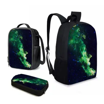 YIKELUO Мода Тъмно Зелено Звездно Небе/galaxy Принт 3шт Студент се Връща В Училище Подарък Голям Капацитет Лаптоп Mochilas Раница