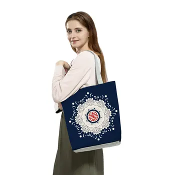 Елегантна дамская чанта за момичета С флорални фарфоровым абстрактен геометричен модел Чанта за през рамото на Ежедневни тийнейджърката училищна награда-тоут за пазаруване