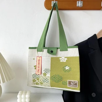 Реколта мода на 90-те години, Y2k, вязаная чанта-тоут среден размер, на Корейското плетене на една кука Harajuku, Стилна Козметична Основна пазарска чанта, портфейл