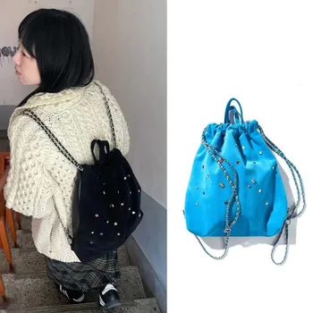 2023 Модна верига, Голям чанта от съвсем малък, Луксозен дизайн, Цветни Кристали, Естетичен Женски раница, чанта