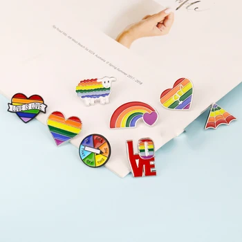 8 стилове на ЛГБТ дизайн Дъга сърцето на емайла игли карикатура брошки метални игли икони отличителни игли бижута подарък за жени ризи чанти