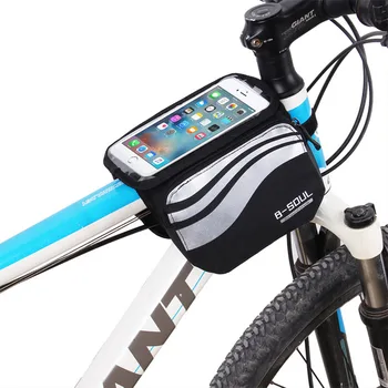 Велосипедна чанта обем 2 л, държач за мобилен телефон със сензорен екран, а Предната горна тръба, Велосипедна чанта, Водоустойчив калъф за телефон, аксесоари за колоездене