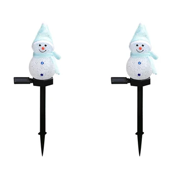 2 соларни лампа във формата на снежен човек, Коледни led светлини във формата на снежен човек на слънчеви батерии, улични, градински фенери на полюсите, коледни сини