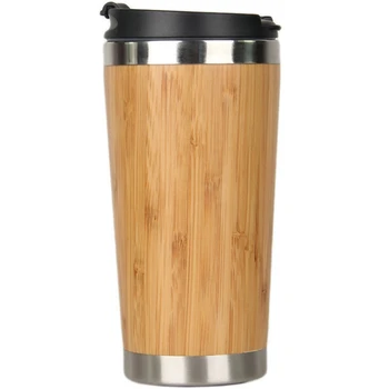 450 мл Бамбук Кафеена Чаша От Неръждаема Стомана Кафе Пътна Чаша С Херметически Капак Изолирано Чашата за Кафе за Еднократна Употреба Woode
