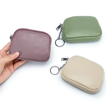 Ултра-тънък портфейл за монети, малка Мини-проста мека кожена чанта с цип за ключове, една чанта, слушалки, женствена чанта за монети