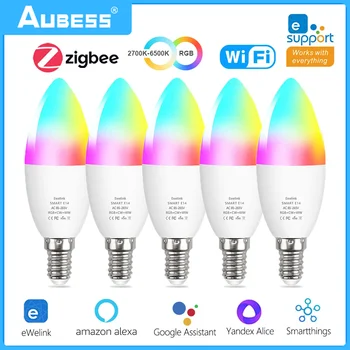 Умна Крушка eWeLink WiFi / Zigbee Лампа E14-свещ с регулируема яркост RGB + CW + 5 W WW Гласов Контрол Чрез Алекса Google Home Alice Smartthings