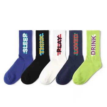 Сладки чорапи за жени, мъже, Корейски памучни прости Топли Зимни чорапи с писмото принтом, Японски ежедневни, Спортни Дамски чорапи до средата на прасците