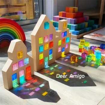 Преливащи акрилни кубчета от люцита, укладывающие блокове, wooden холандски подаде X тухли, игра за деца, обучение на цветни играчки, подарък за рожден ден