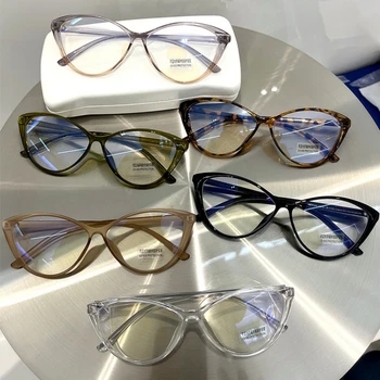 Дамски очила за късогледство унисекс, модни рамки за котешки очи, очила за късогледство със защита от синя светлина, оптичен рецепта, Минус точки
