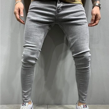 Мъжки дънки тесни, прилепнали сини дънкови панталони в стил хип-хоп, ежедневните дънки за мъже, дънки за бягане
