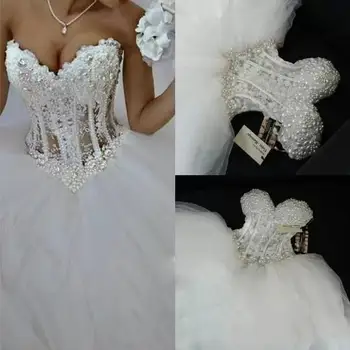 Луксозен корсет-сърце, елече, прозрачен сватбен бал, кристална перли, мъниста, кристали, тюлевые сватбени рокли за младоженци
