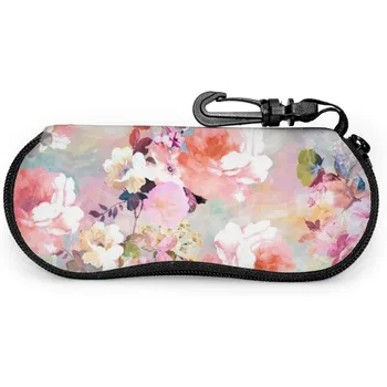 Калъф за очила с акварельно-розови цветове, мека кутия за съхранение на очила, преносим чанта за слънчеви очила с защита от налягане на открито