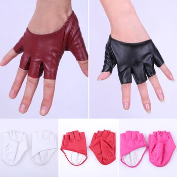 Ръкавици от изкуствена кожа, модерен дамски модни стегнати ръкавици с полупальцами, имитация на изкуствена кожа, гама цветове cosplay без пръсти