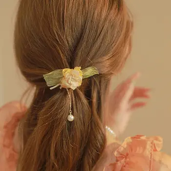 Тъкан с пискюли, Елегантна обогатяване с перлата на цвете, пръстен за косата, дамски гумени ленти за коса, държач за опашката, въже за коса в корейски стил