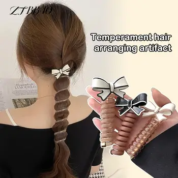 Еластични ленти за коса в корейски стил, лък, Телефонна линия, държач за опашката, дъвка За момичета, телефонен кабел, директен спирала ластикът за коса
