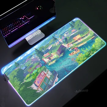Подложка за мишка RGB, голяма подложка за мишка с фантастична природа, гумена подложка за мишка с HD-принтом, геймерские накладки за клавиатура, определя край подложка за мишка с led подсветка