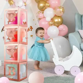 30 см Прозрачен балон с букви от Розово злато, Изработена по поръчка Кутия A-Z Baby Shower, украса за парти по случай рождения ден на момичета, Детски Сватбен балон за рожден Ден