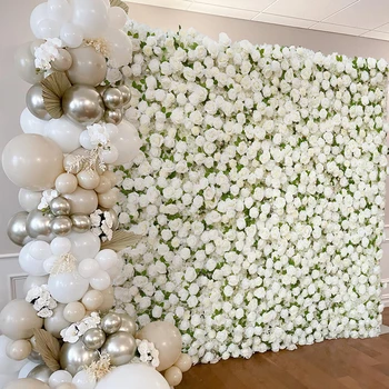 5D Плат, Бели цветя стена, Сватбен фон, декор, Завеса от плат със зелени листа, Цветя стена, Декори за партита, Срещи