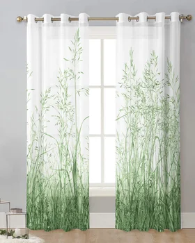 Тюлевая завеса от зелена поляна с трева за хола спални, модерни, прозрачни завеси, Прозрачна завеса прозорец