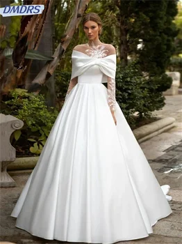 Елегантни булчински рокли с аппликацией 2024 Очарователно атласное вечерна рокля Класическа сватбена рокля в пода Vestidos De Новия