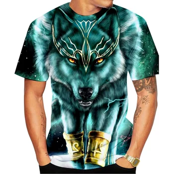Мъжки летни модни тениски с 3D принтом Вълк и тигър, ежедневни тениска с кръгло деколте и къс ръкав