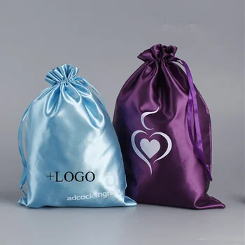 50ШТ Обичай Лого Копринен Сатен Virgin Hair Packaging Bag Чанта / Грим / Мигли / Обувки / Дрехи / Чанти за домашно съхранение на съвсем малък