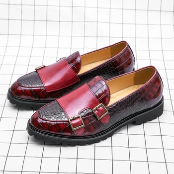 Класически маркови мъжки обувки От естествена кожа, Червени банкетни Мъжки модел обувки от Висок клас, Ежедневни бизнес обувки за Мъже, Голям размер: 38-48