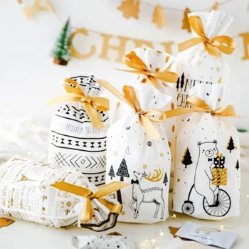 пакети за коледни подаръци Лосове, Снежен човек, Дядо Коледа, Бисквити, бонбони, декорации за чанти на съвсем малък, опаковане на подаръци за новогодишната партита 2022 г.