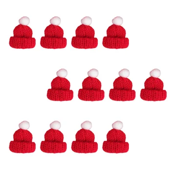 Малки шапки на Дядо Коледа, Коледна стоп-моушън шапка, Празнична капачка за бутилка вино, Декор за винени бутилки, Червено-бялата вязаная шапка на Дядо Коледа
