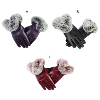 1 чифт женски ръкавици от изкуствена кожа, есен-зима топли ръкавици от кожа заек